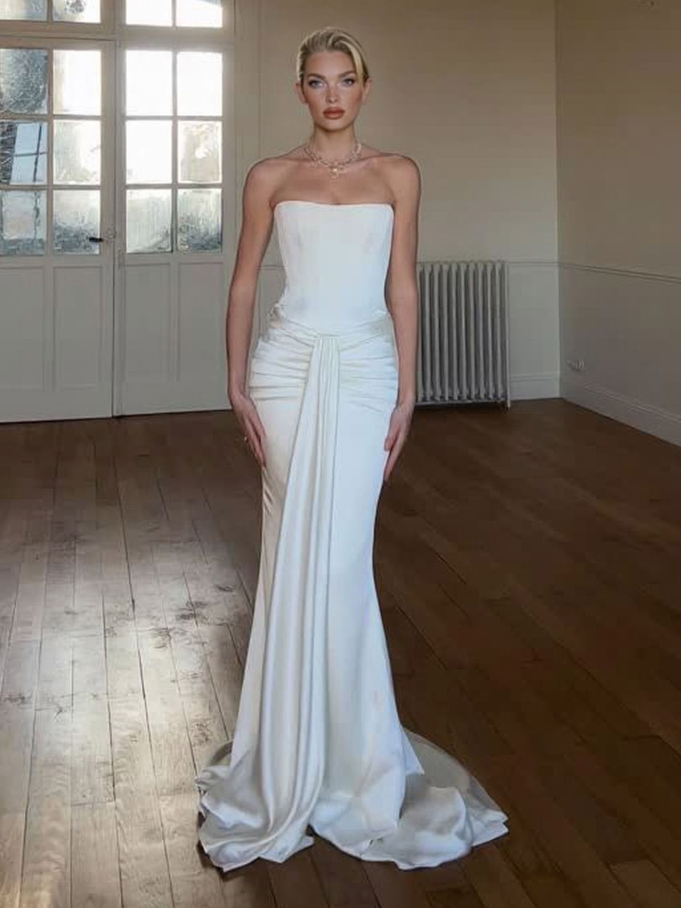 Elegant Strapless Ruched Drape Maxi Dress