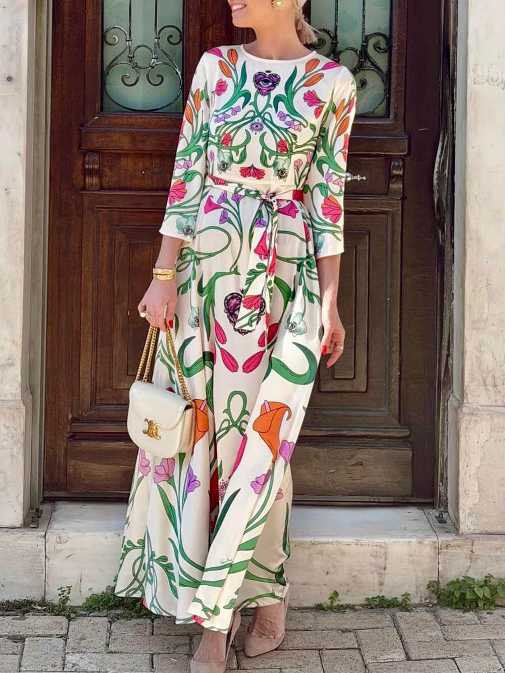 Bohemian Floral Print Loose Maxi Dress