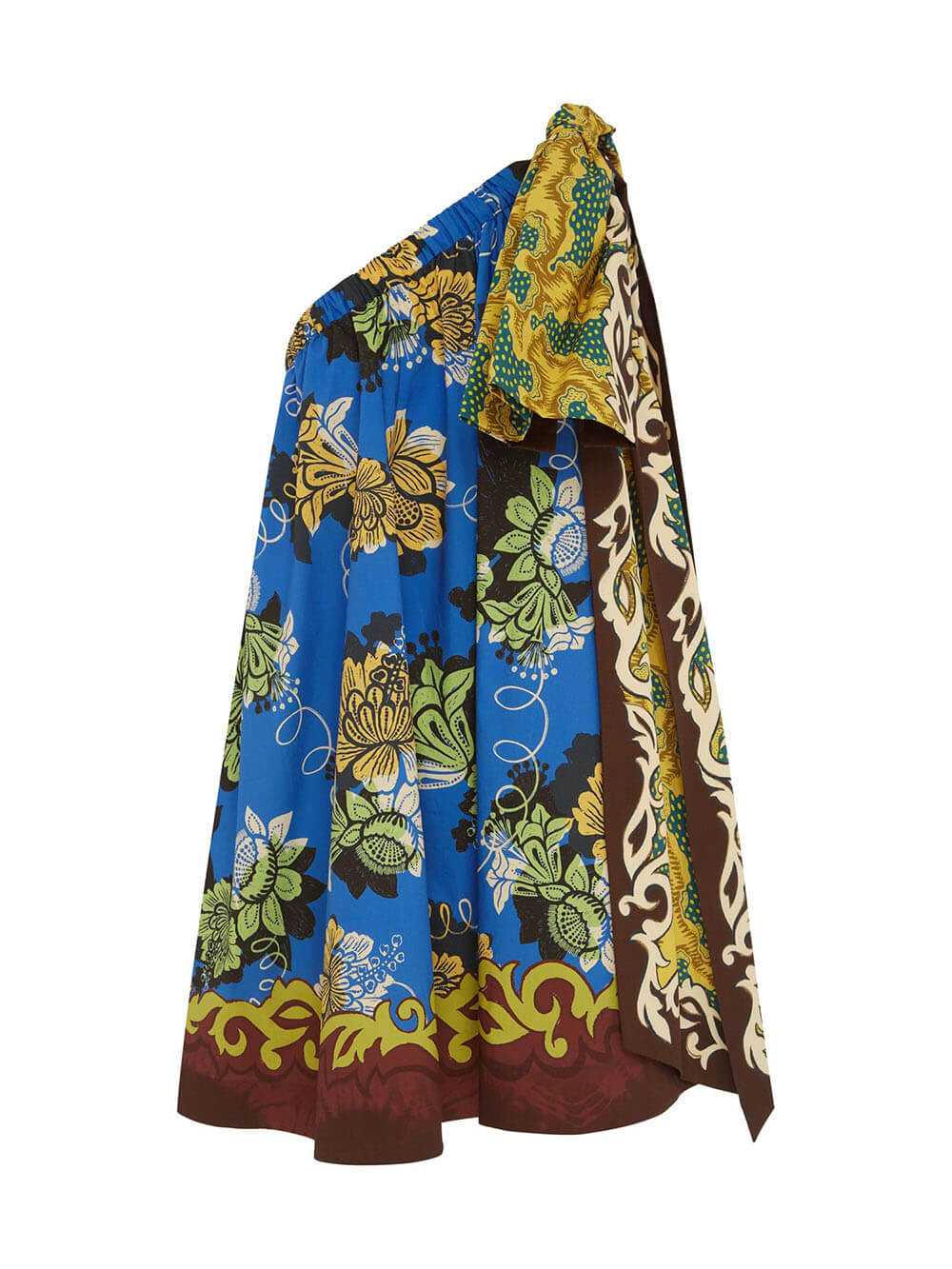 Delicate Printed Bow One-Shoulder Mini Dress