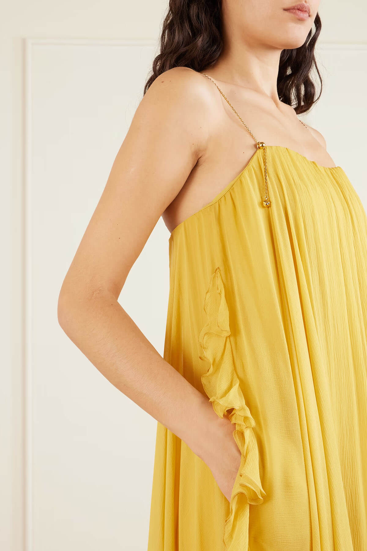 Exquisite Asymmetrical Ruffle-Trimmed Maxi Dress