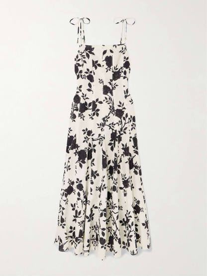 Elegant Floral-Print Linen And Cotton-Blend Midi Dress