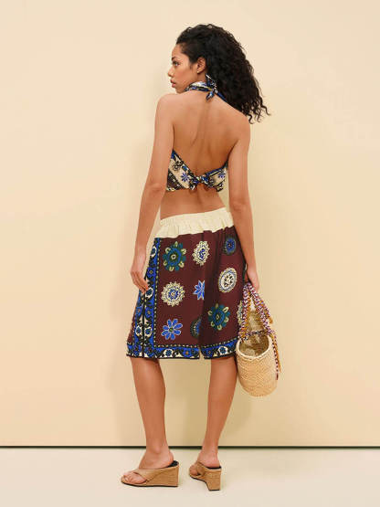 Unique Printed Bandeau Top And Drawstring Shorts Set