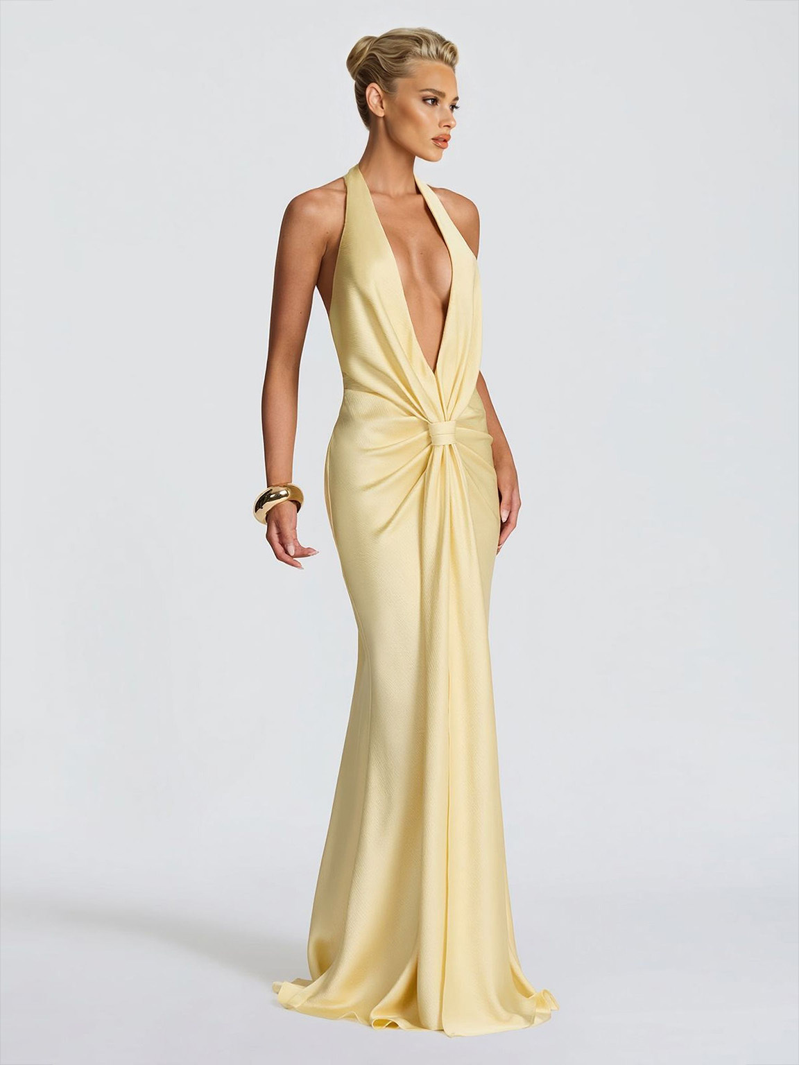 Elegant Backless Twist Front Satin Maxi Dress