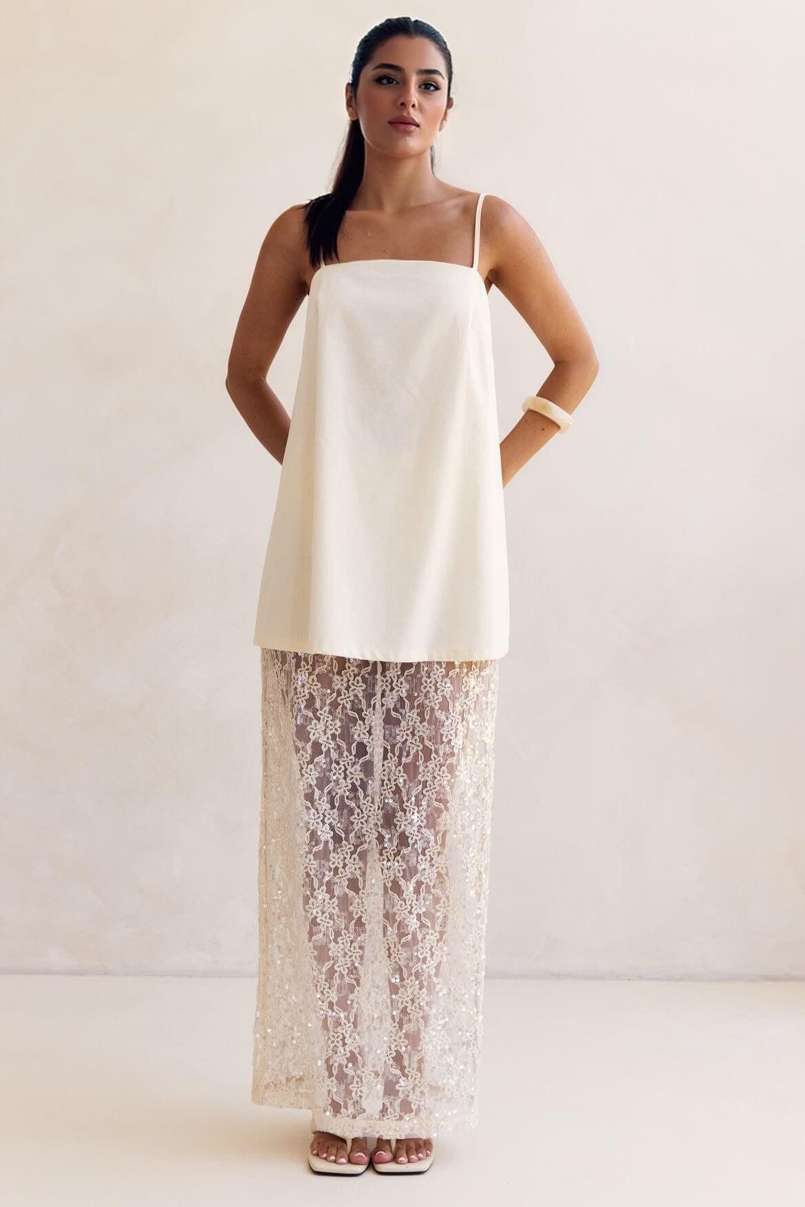 Elegant Off-Shoulder Adjustable Strap Straight-Hem A-Line Top