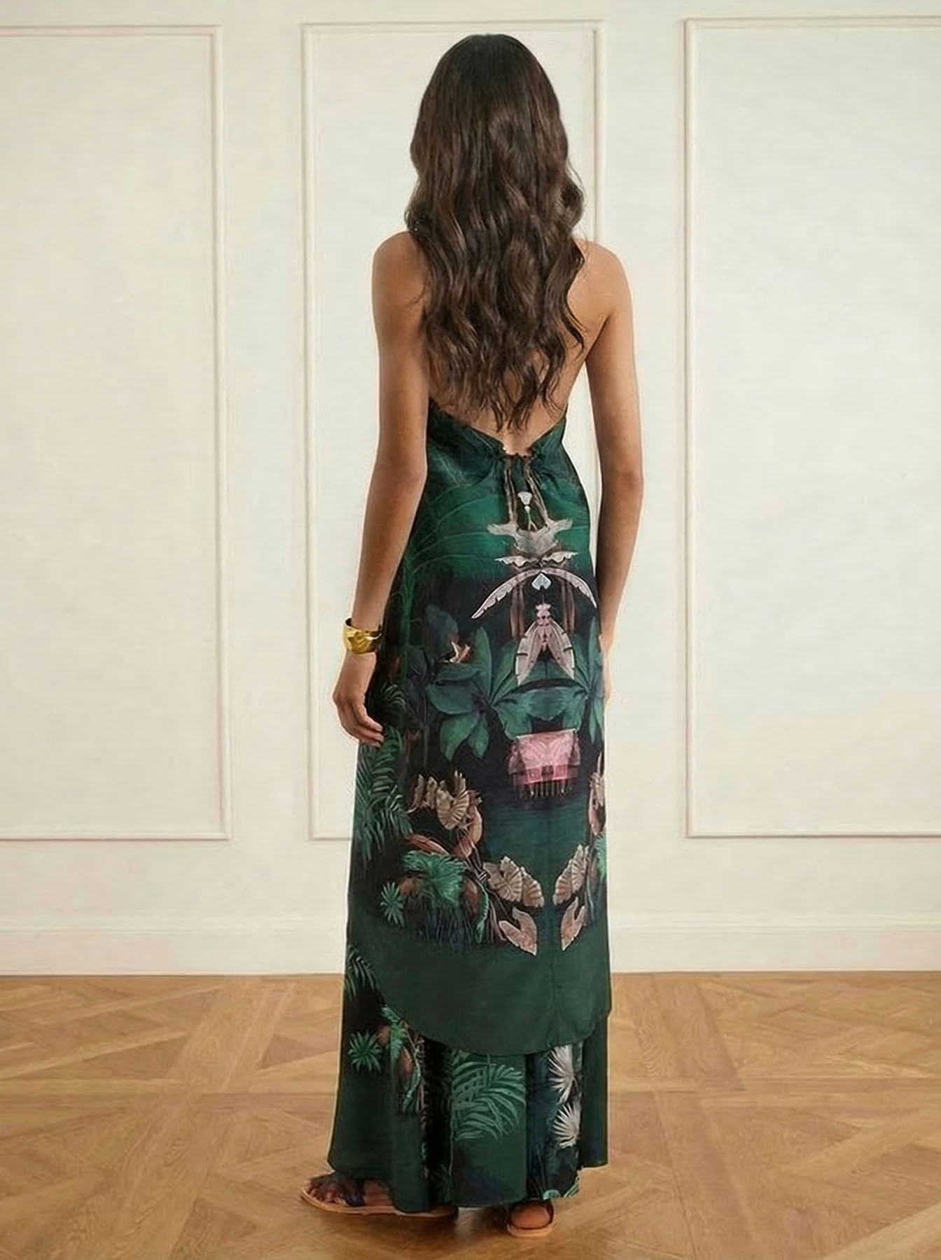 Tropical Palm Print Wide-Leg Pants Set