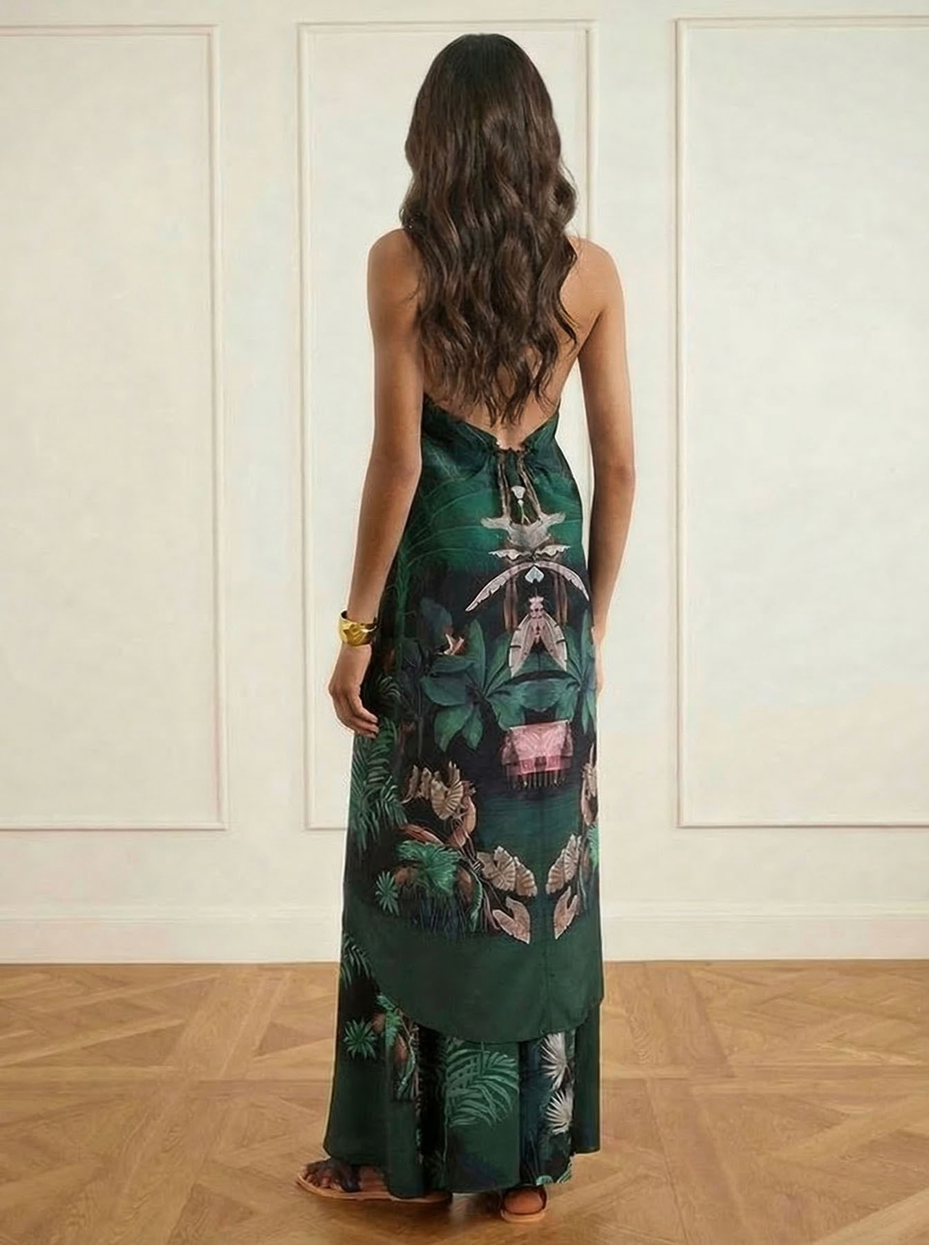 Tropical Palm Print Wide-Leg Pants Set