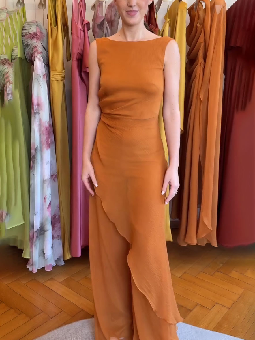 Elegant Sleeveless Asymmetric Top And Wide-Leg Pants Two-Piece Set