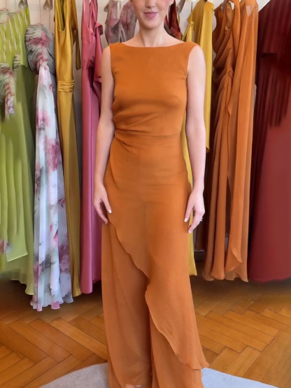 Elegant Sleeveless Asymmetric Top And Wide-Leg Pants Two-Piece Set