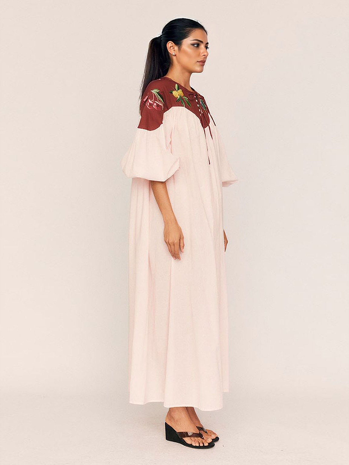 Retro Fruit Print Puff Sleeve Maxi Dress