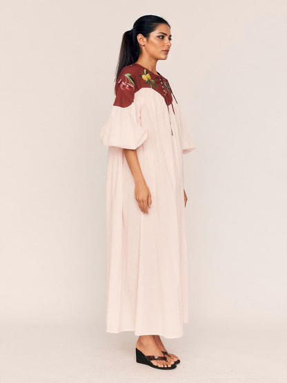 Retro Fruit Print Puff Sleeve Maxi Dress