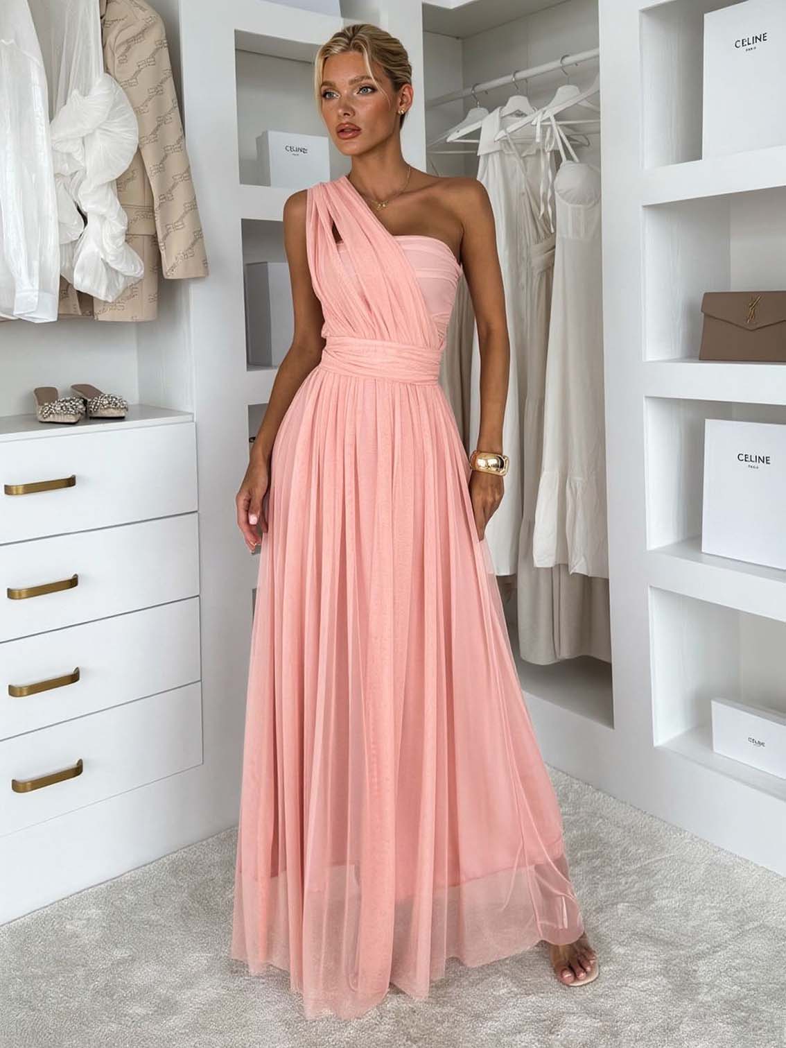 Elegant Sleeveless Mesh Ruched Convertible Maxi Dress