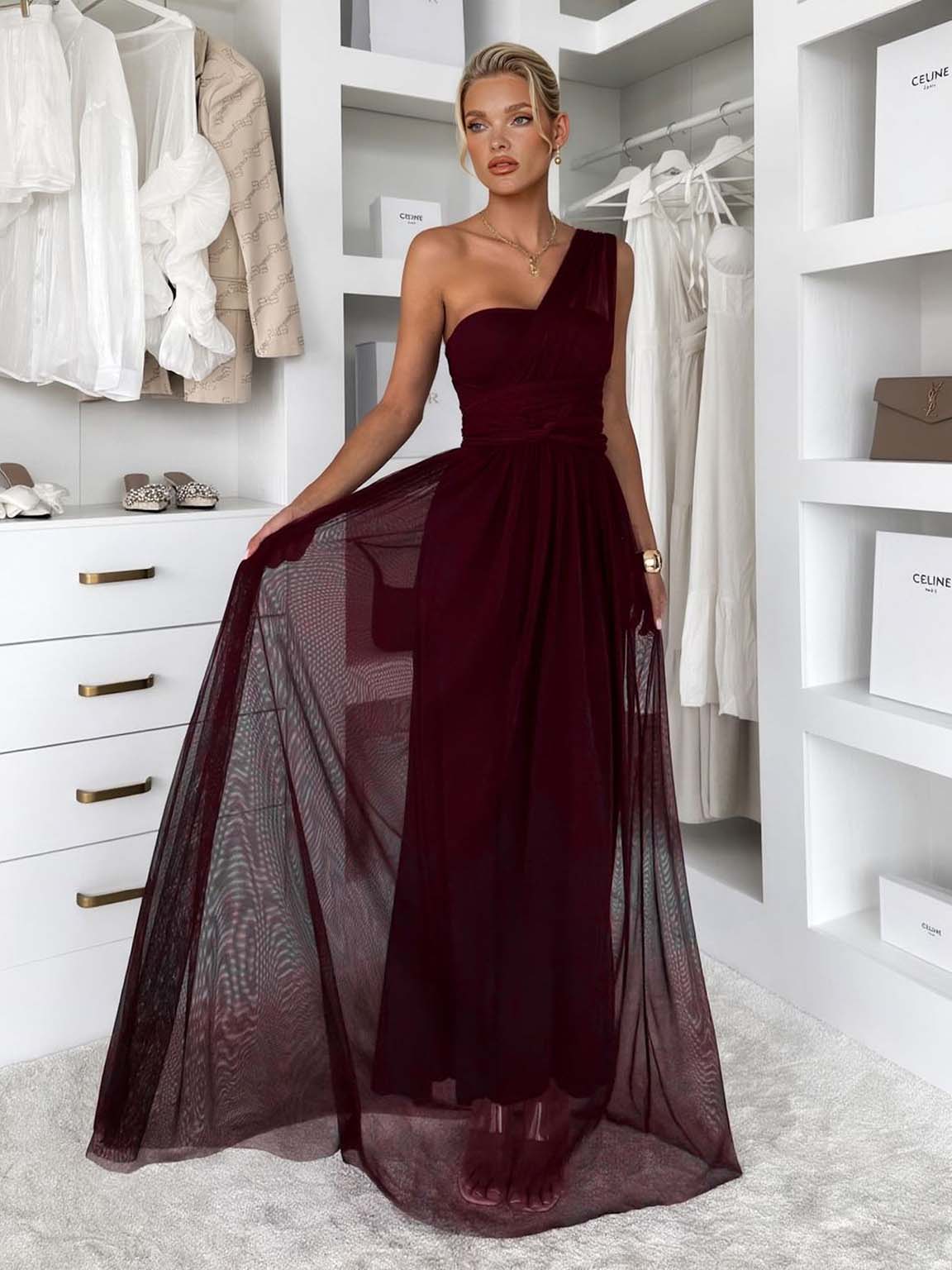 Elegant Sleeveless Mesh Ruched Convertible Maxi Dress