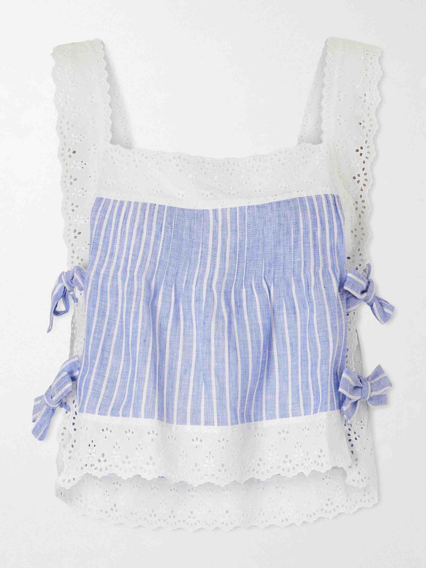 Striped Lace Trim Camisole & Wide-Leg Pants Pajama Set