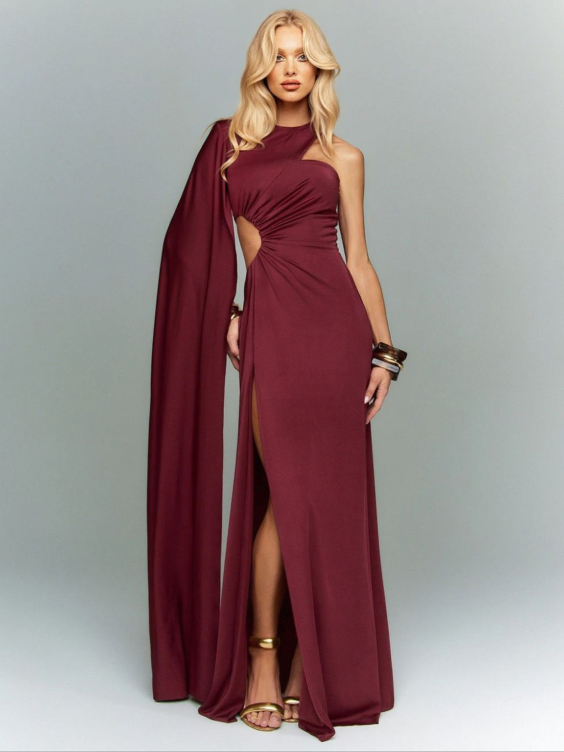 Sexy One-Shoulder Cutout Slit Maxi Dress