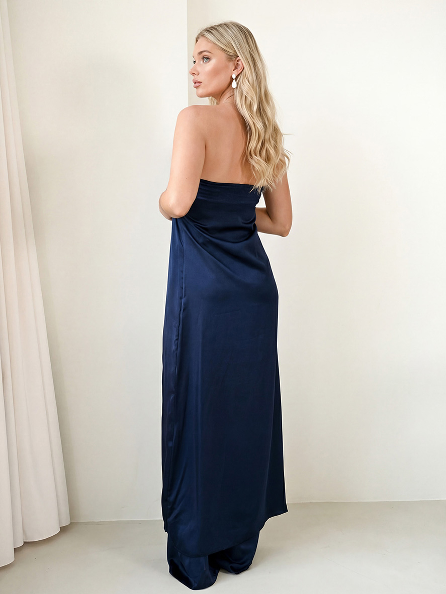 Elegant Strapless Satin Top & Pants Two-Piece Set