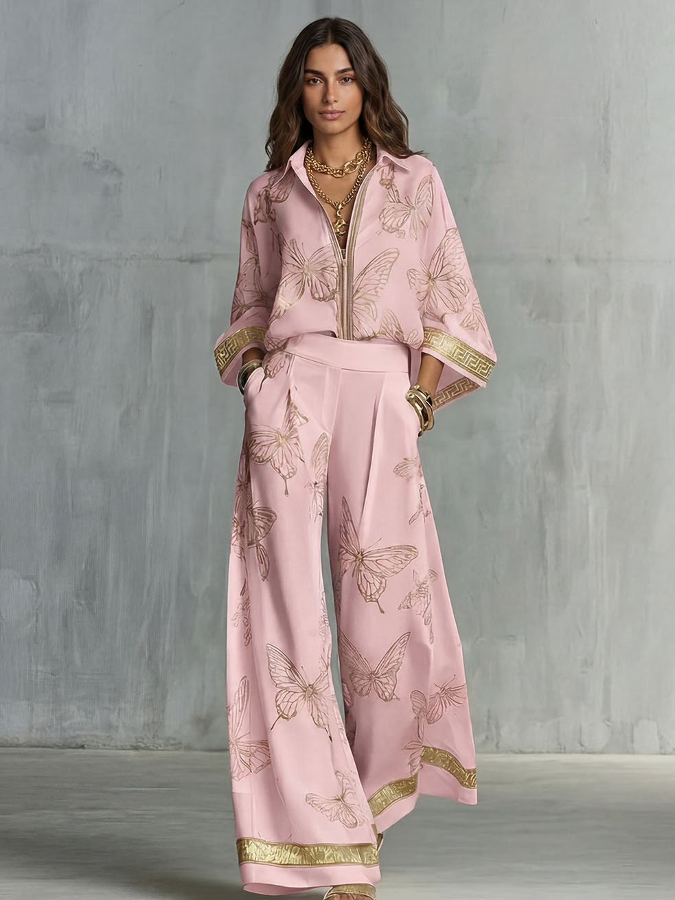 Elegant Butterfly Print Wide-Leg Pants