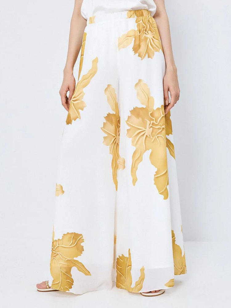 Elegant Gold Floral Print Two Piece Set