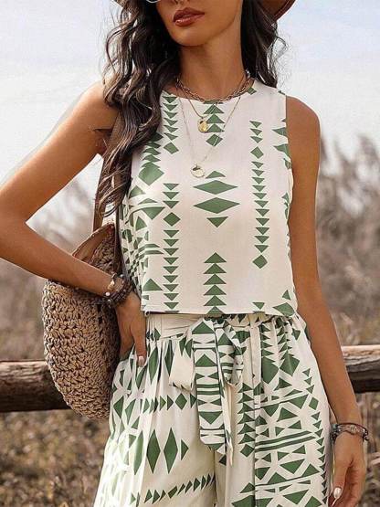 Geometric Print Loose Casual Wide Leg Pants