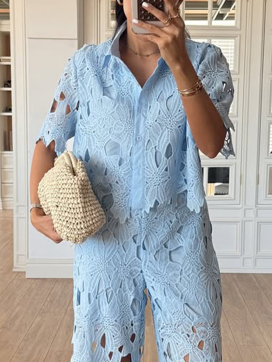 Casual Cutout Lace Wide-Leg Pants