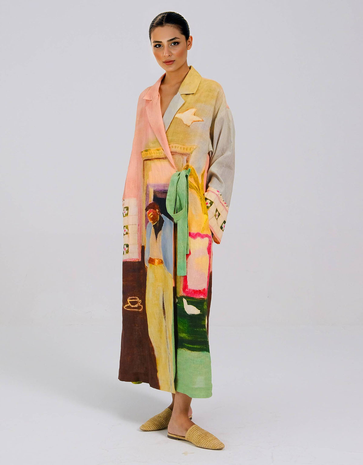 Unique Artistic Print Long Robe Style Maxi Dress