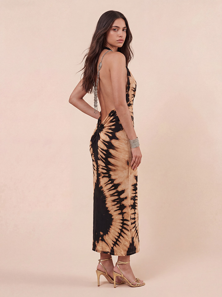 Sexy Tie-Dye Halter Neck Maxi Dress