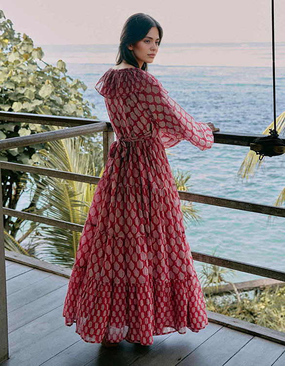 Retro Geometric Print Tiered Bohemian Beach Maxi Dress