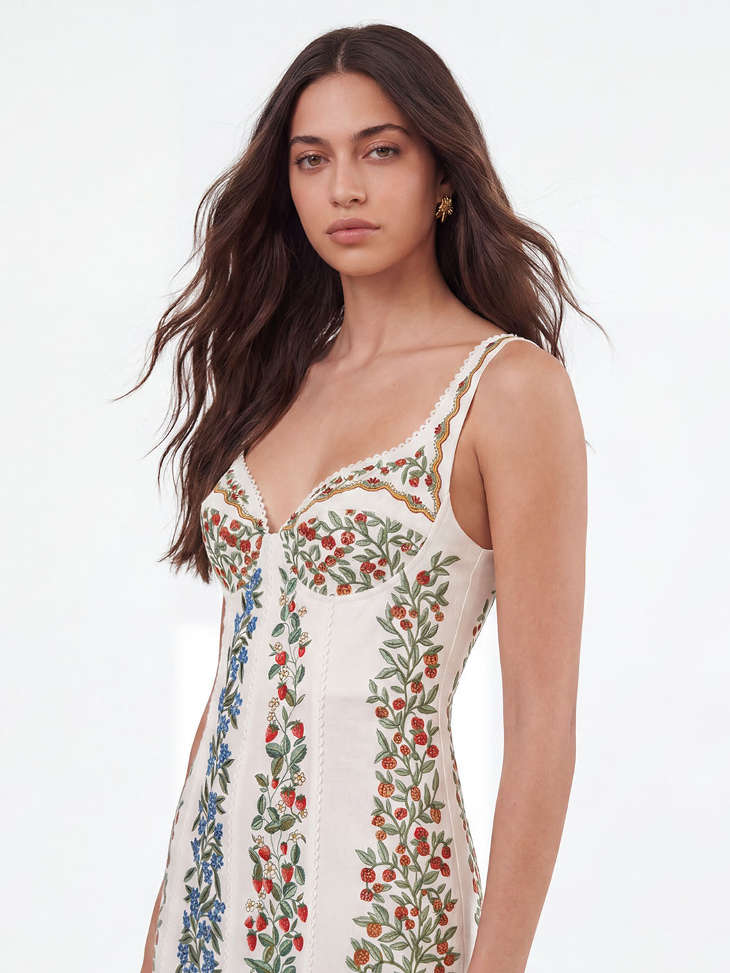 Elegant Floral-Print Lace Detail Sleeveless Dress