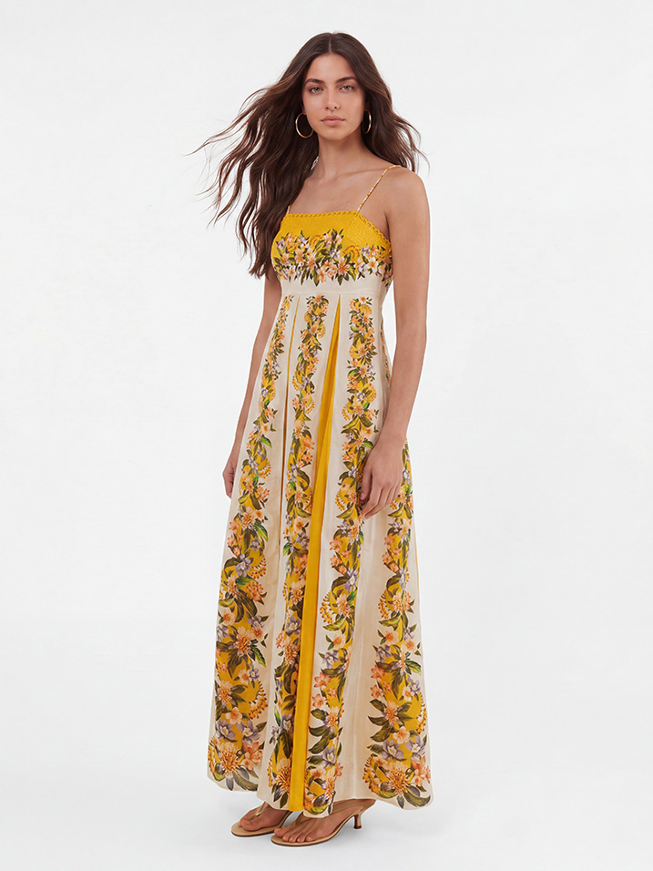 Bohemian Tropical Floral Beaded Strap Maxi Dress
