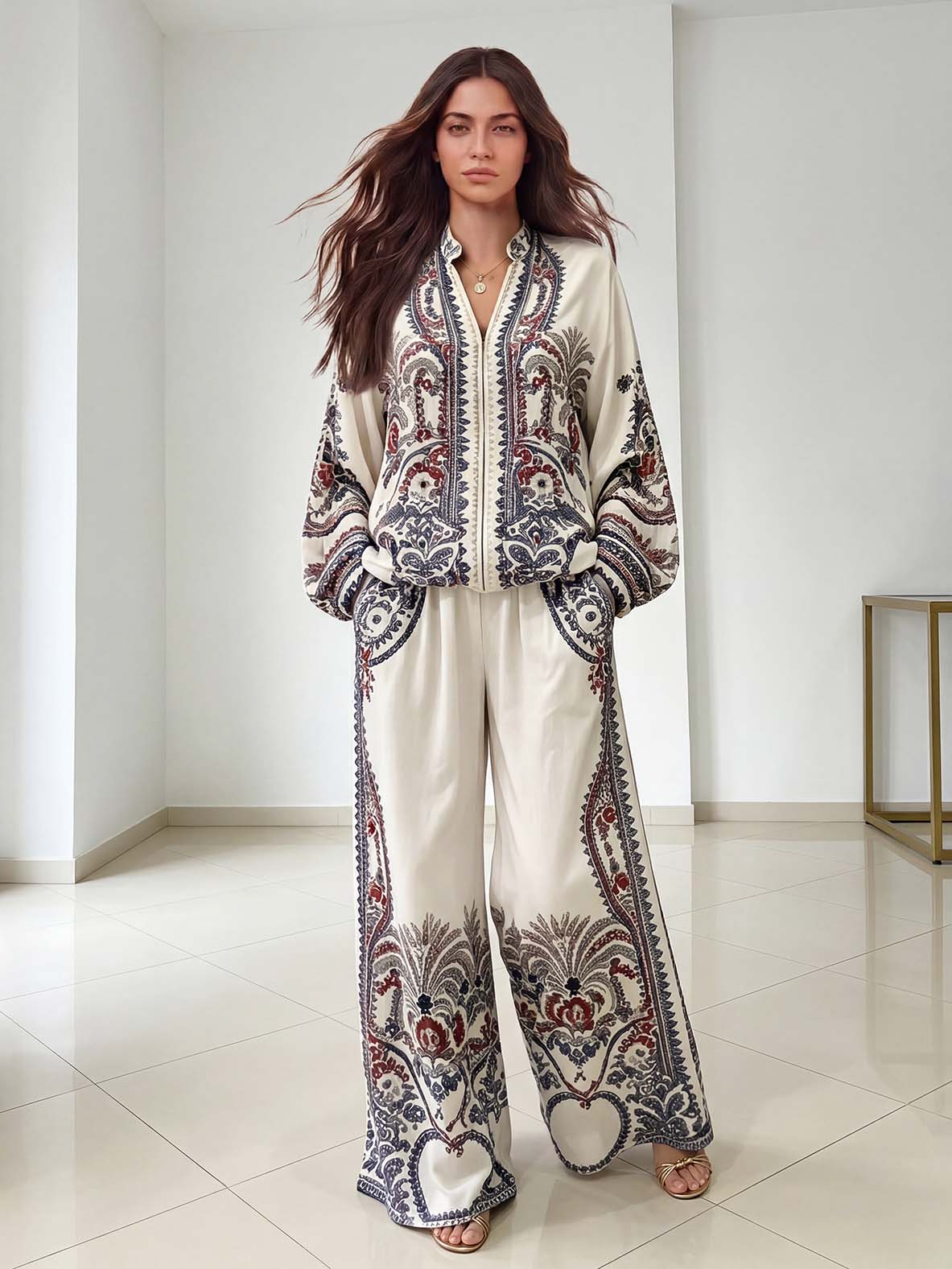 Elegant Paisley Print Wide Leg Pants