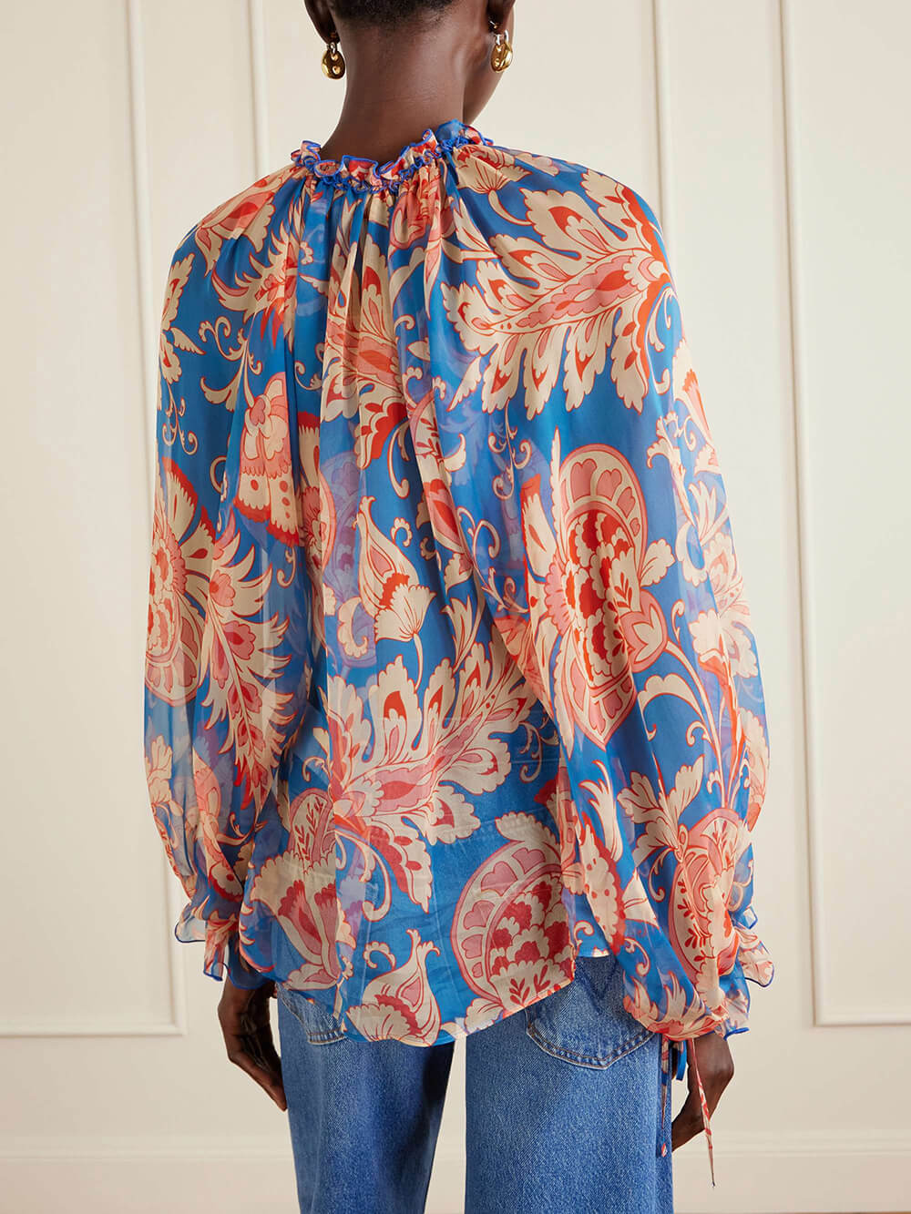 Modern Printed Chiffon Ruffle Blouse