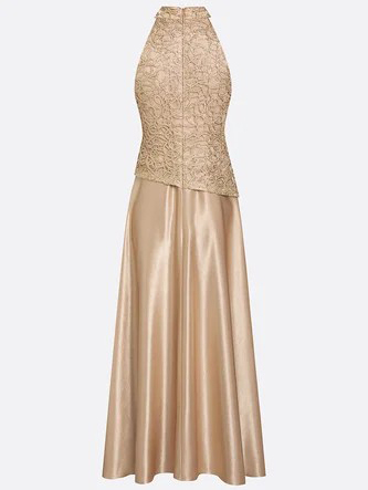 Elegant Backless Lace Satin Maxi Dress