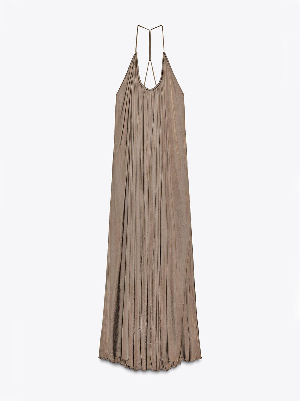 Elegant Pleated V-Neck Halter Maxi Dress