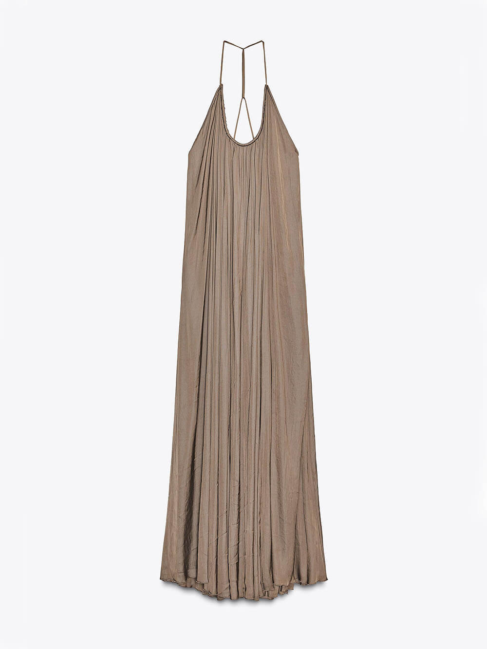Elegant Pleated V-Neck Halter Maxi Dress