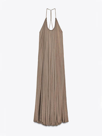 Elegant Pleated V-Neck Halter Maxi Dress