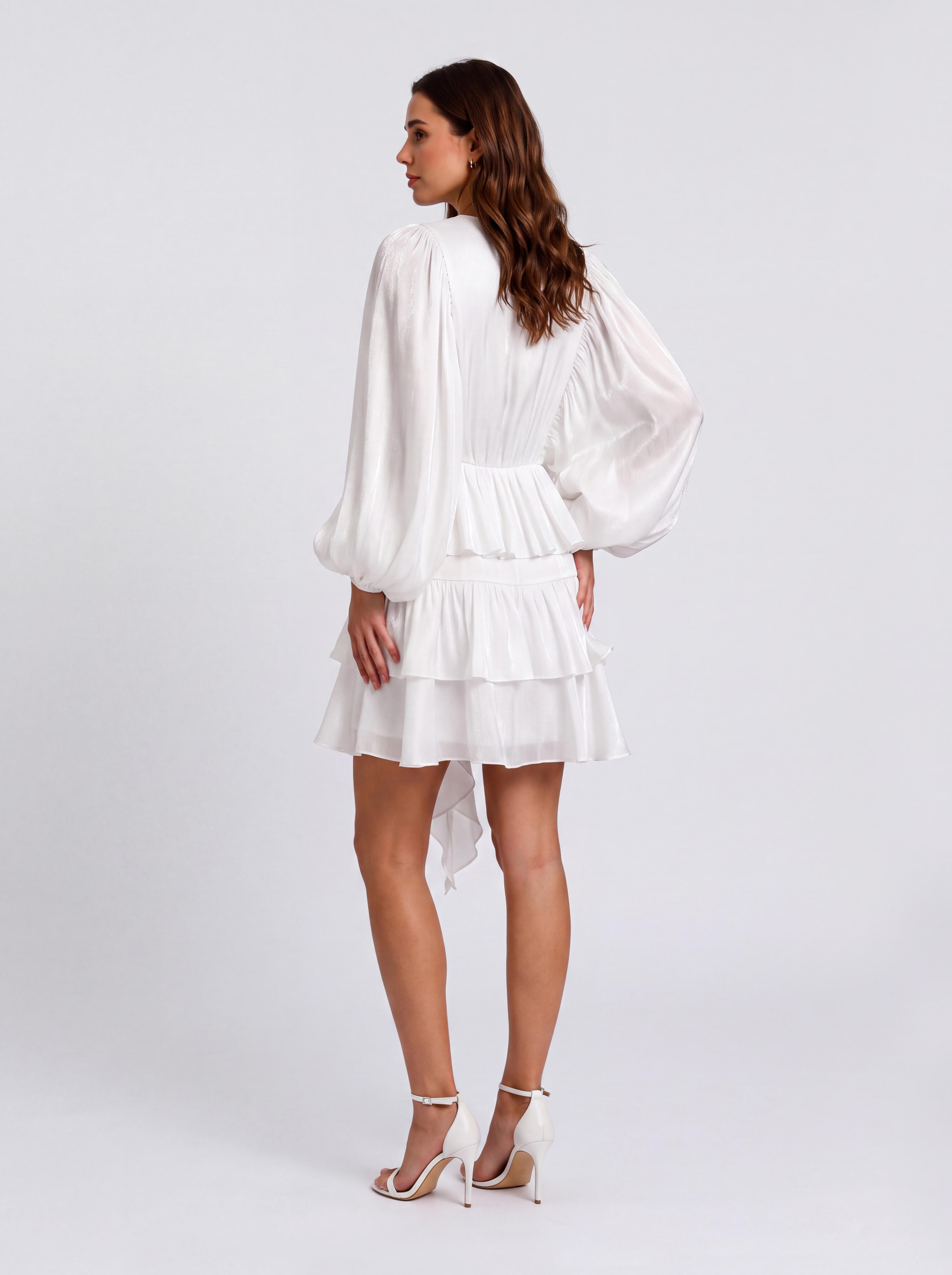 Layered Ruffled Puff Sleeve Short Dress