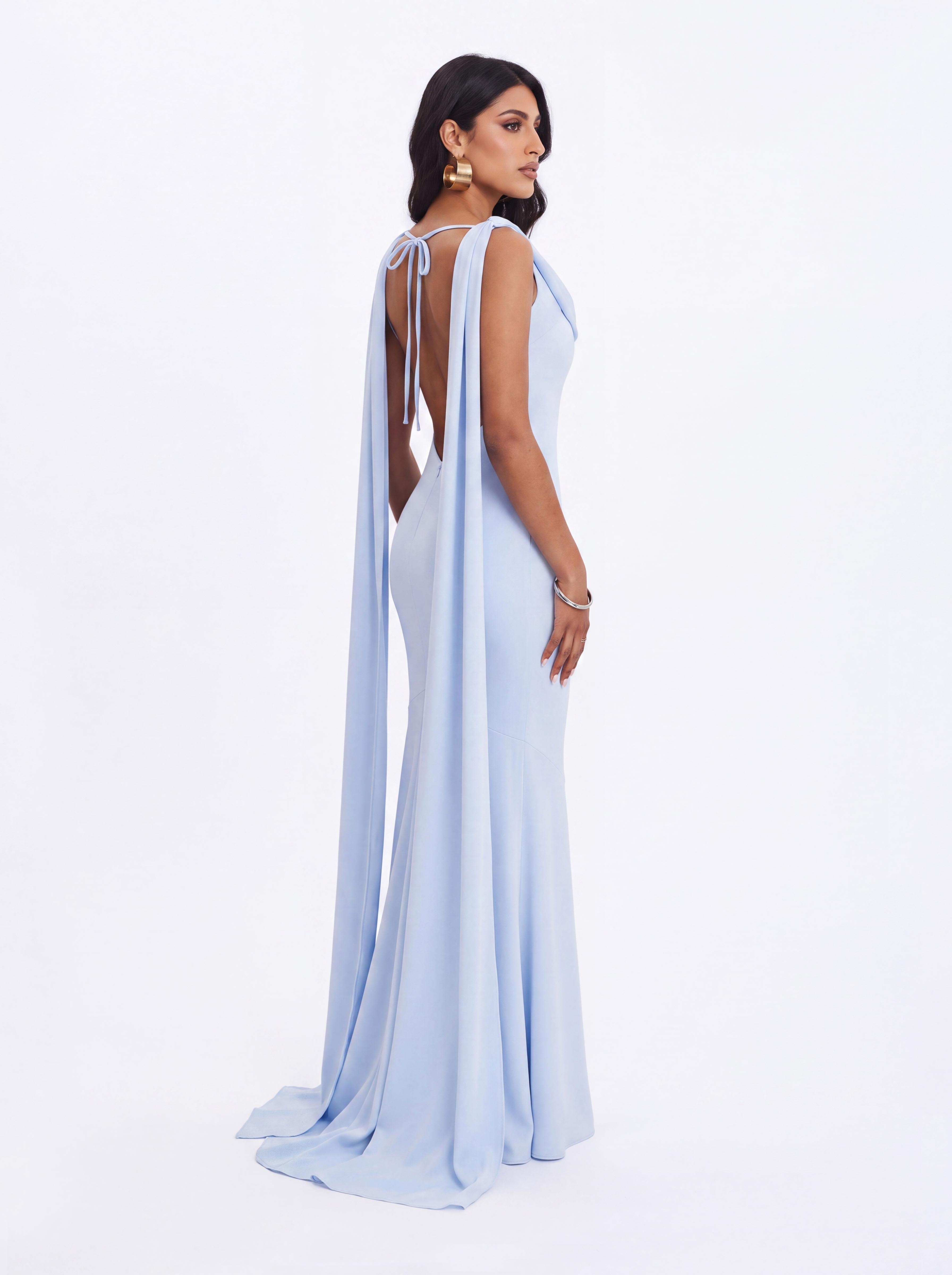 Dick Collar Open-Shoulder-Strap Fishtail Long Gown