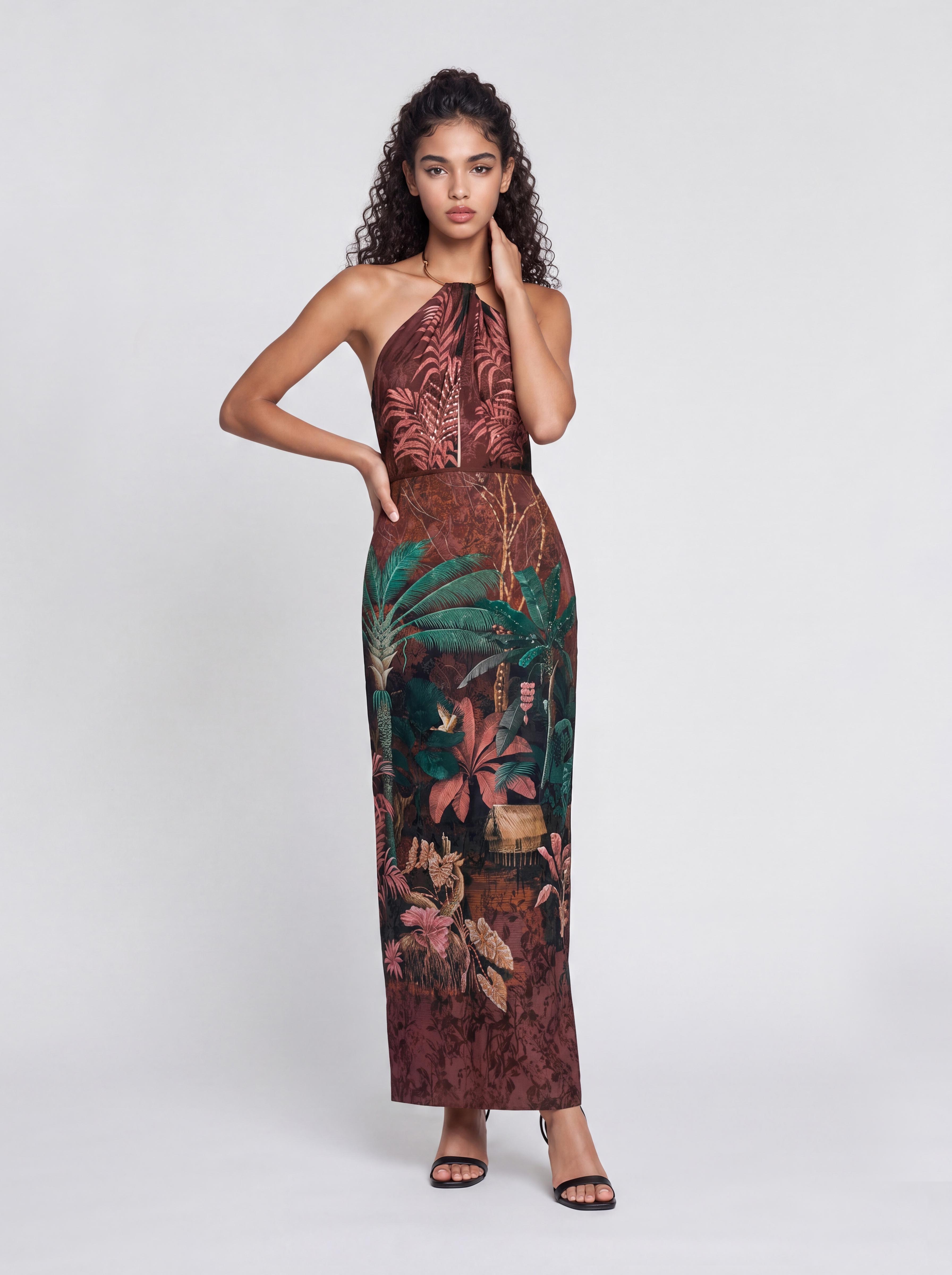 Slim-Fit Long Neck Rainforest Print Dress