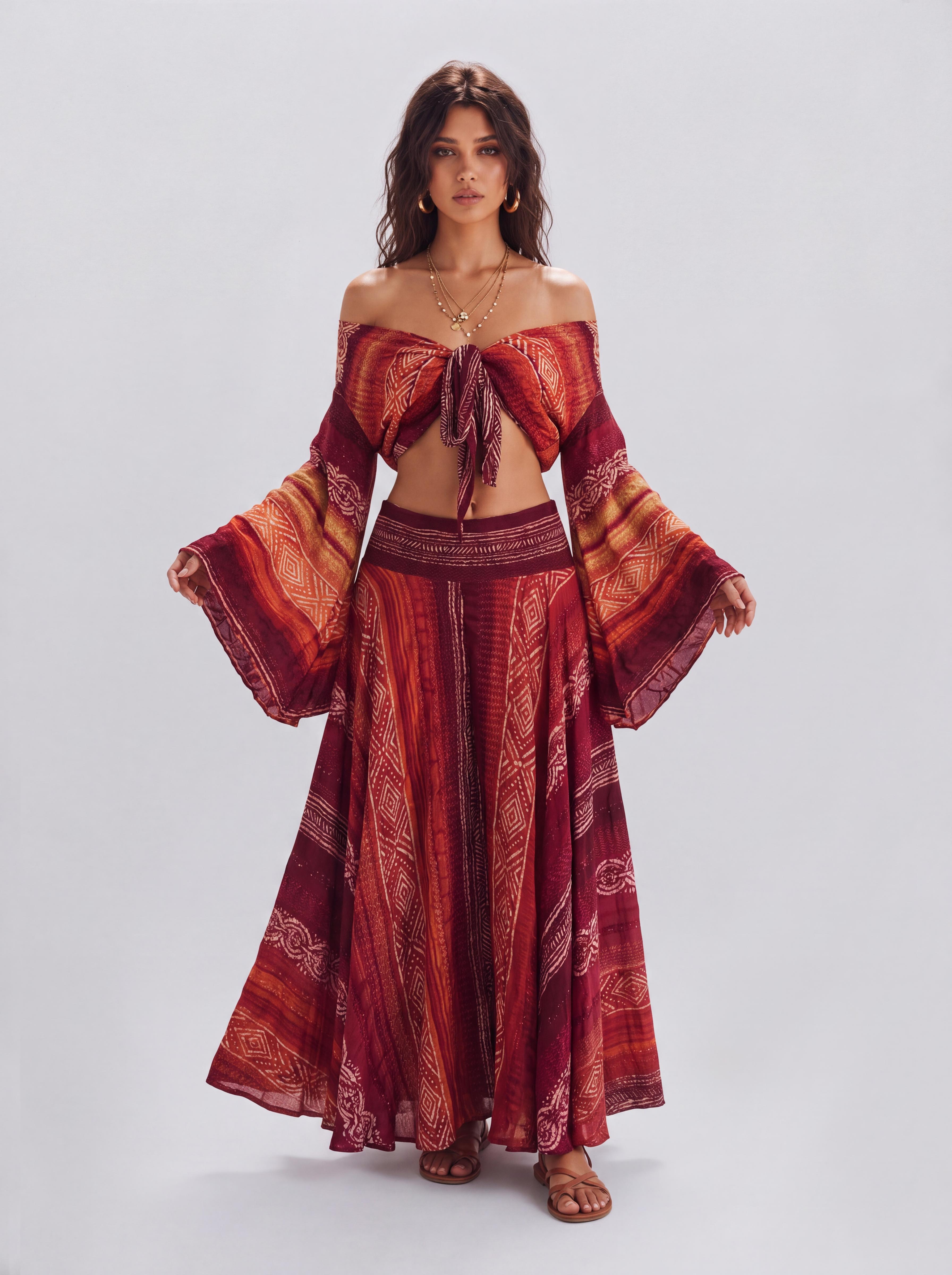 Bohemian Two-Piece Wide-Leg Pants With Collar Collar And Strap