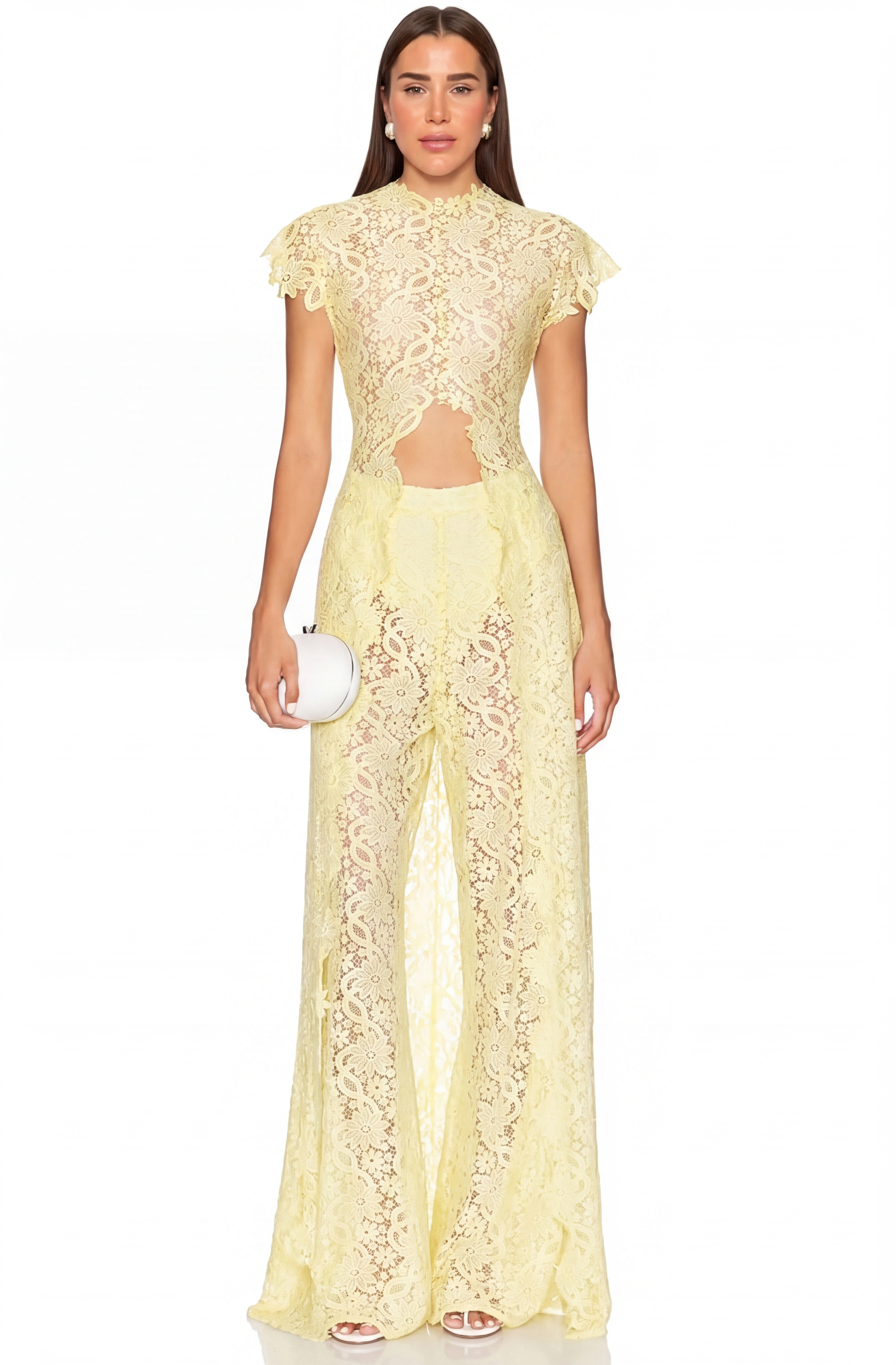Lace Long-sleeved Top And Wide-leg Pants Set