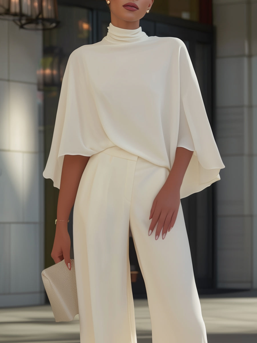Minimalist High-Waist Slit Wide-Leg Pants & Top Set