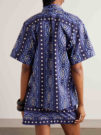 Casual Printed Short-Sleeve Shirt And Skirt Two-Piece Set