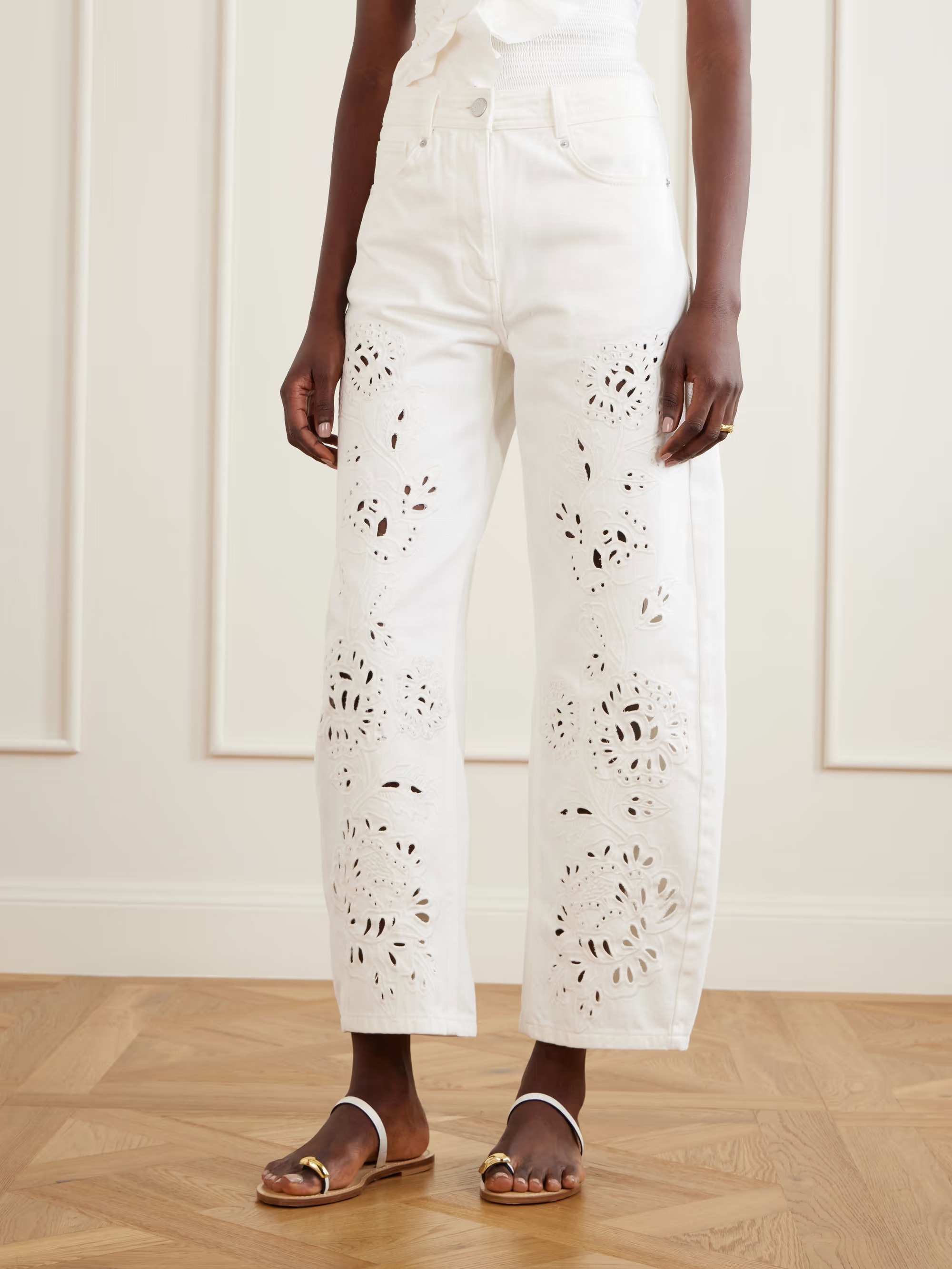 Exquisite Ruffle Tube Top & Eyelet Wide-Leg Pants Two-Piece Set