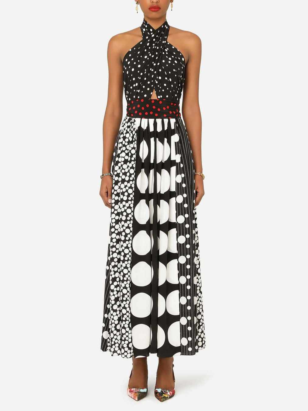 Retro Black & White Polka Dot Backless Maxi Dress
