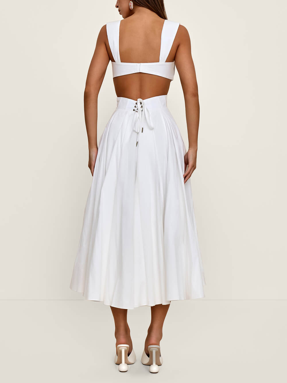 Elegant Pleated Cutout Backless Midi Dress