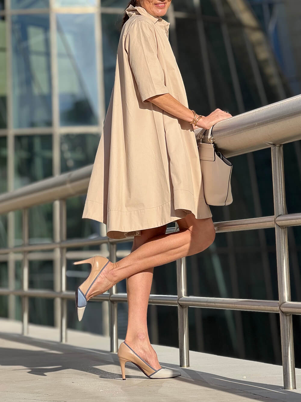 Classic Button-Up Collared A-Line Mini Dress