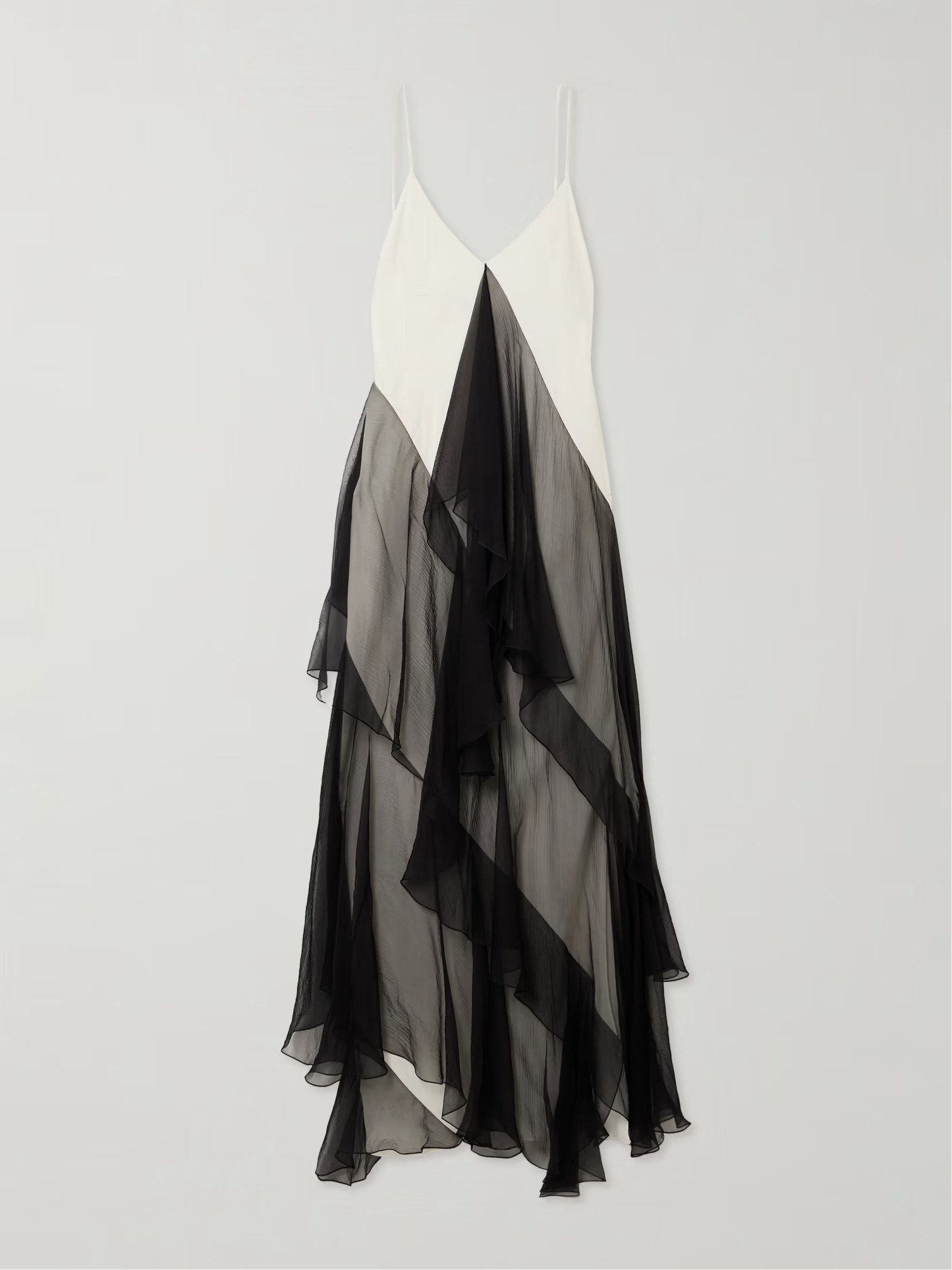 Asymmetrical Ruffled Two-tone Maxi Dress