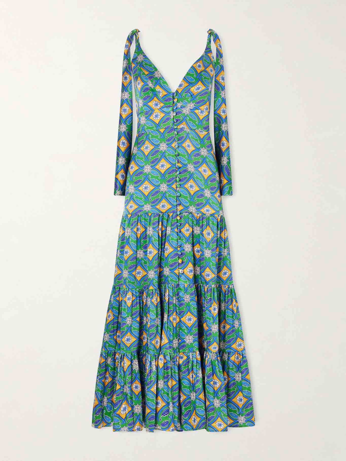Elegant Retro Tile Print Layered Maxi Dress