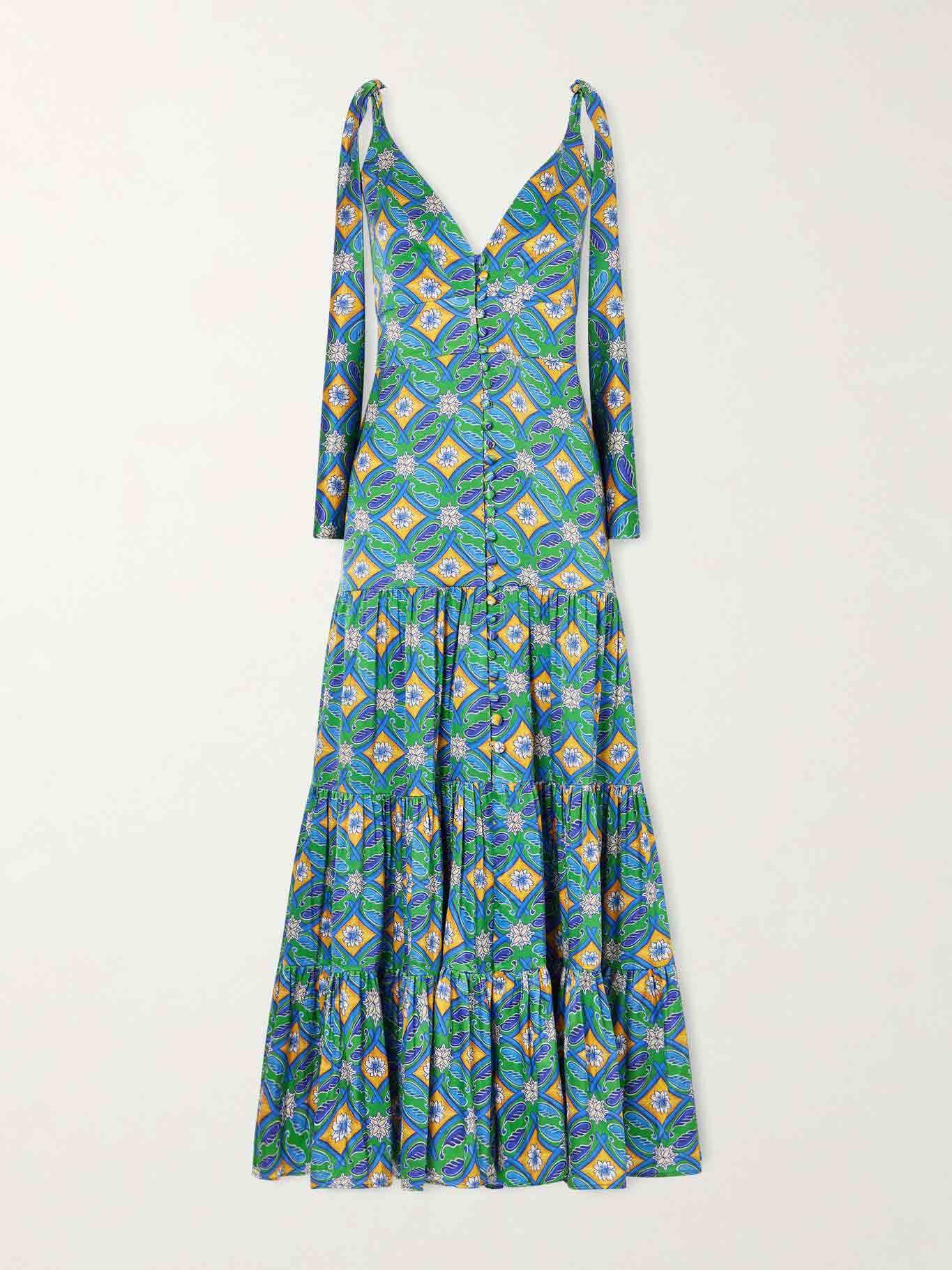 Elegant Retro Tile Print Layered Maxi Dress