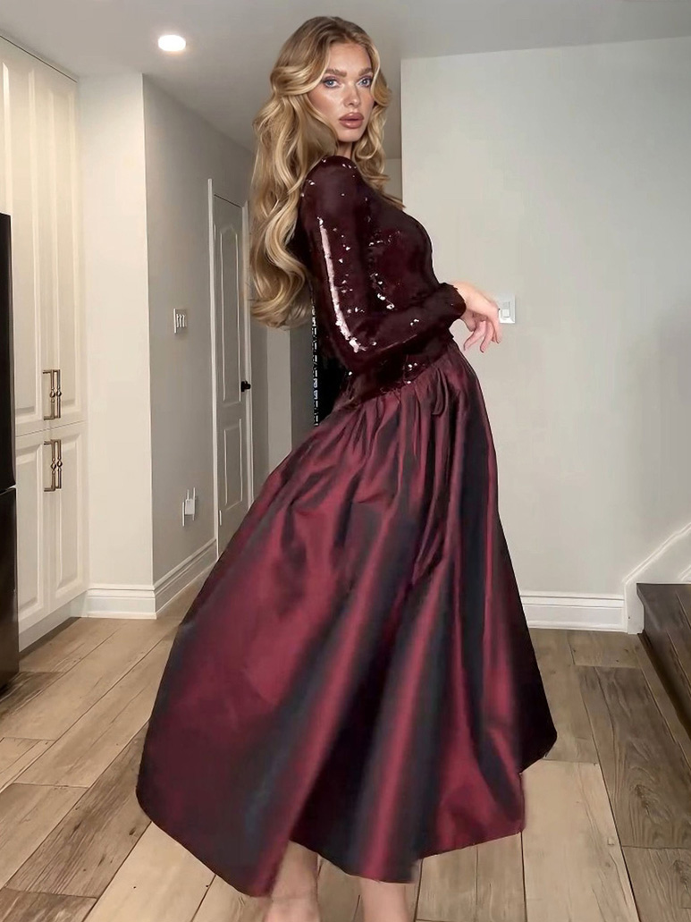 Elegant Sequined High-neck Party Midi Dress