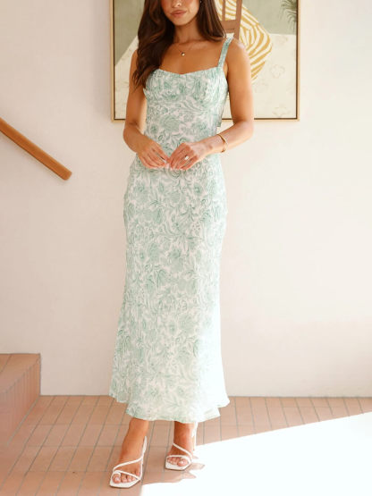 Sophisticated Floral Print Open Back Pleated Midi Dress